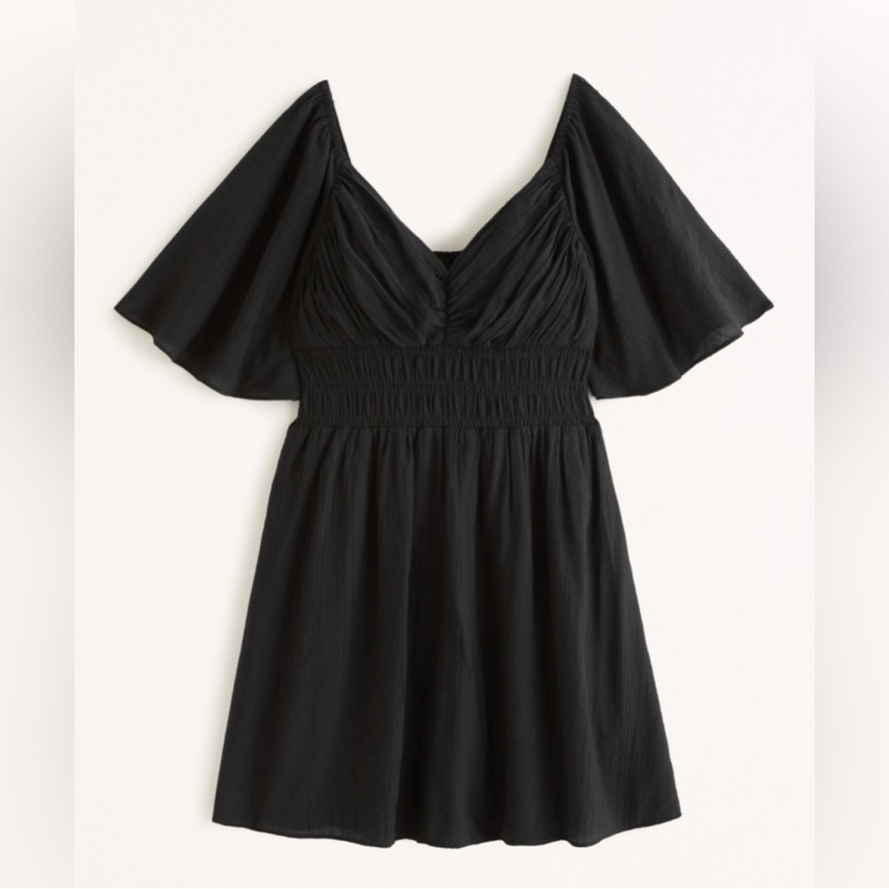 Abercrombie & Fitch Black Angel Sleeve Smocked Waist Mini Dress size ST EUC - Picture 6 of 12